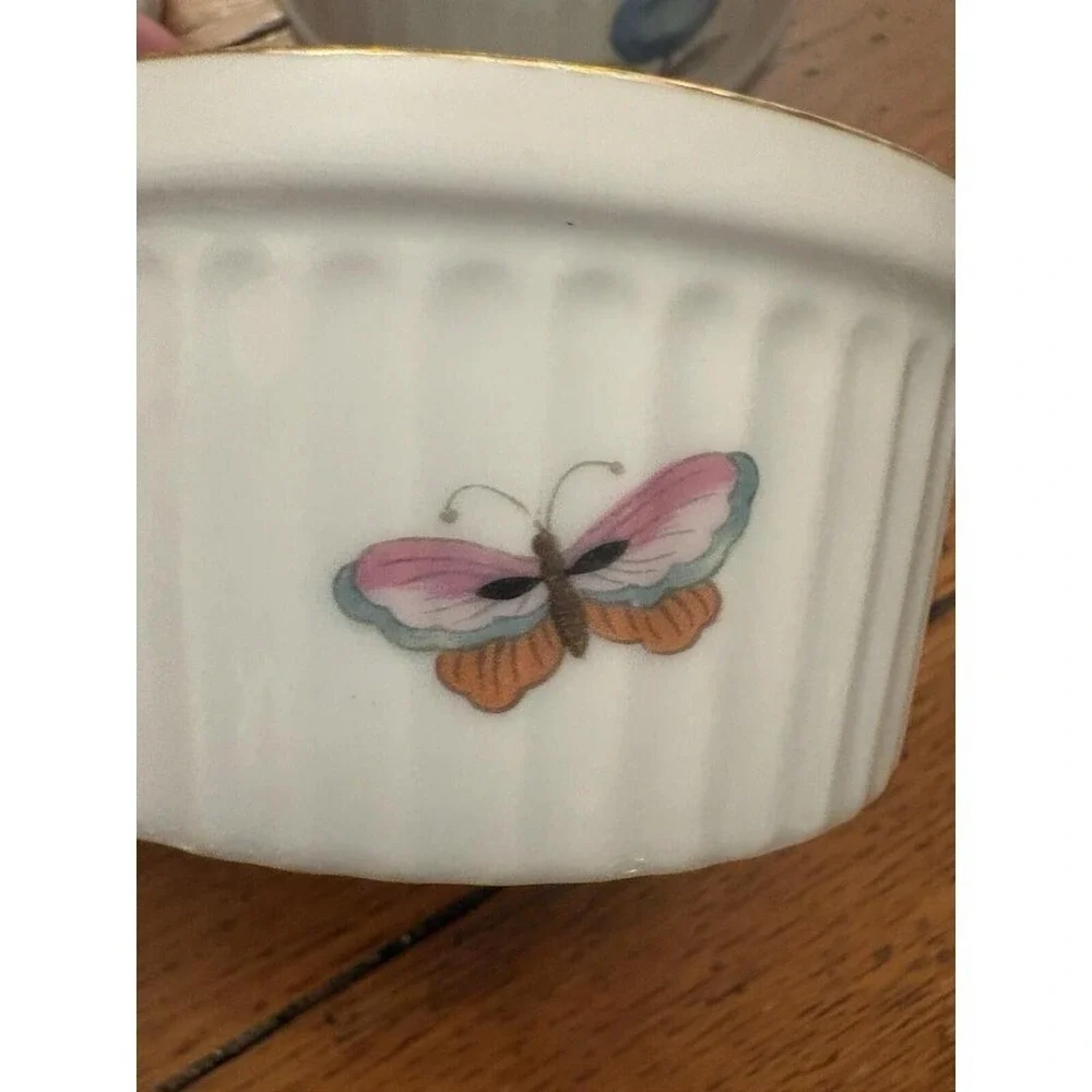 Andrea By Sadek Oven to Table Cookware 7334 Ramekins Peach Plum Butterflies (3)